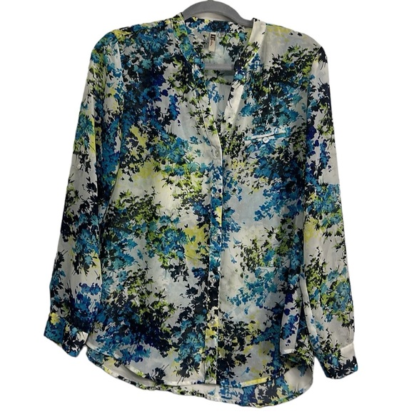 Kut from the Kloth Tops - Kut from the Kloth Sheer Floral Print V-Neck Button Down Blouse Size Small